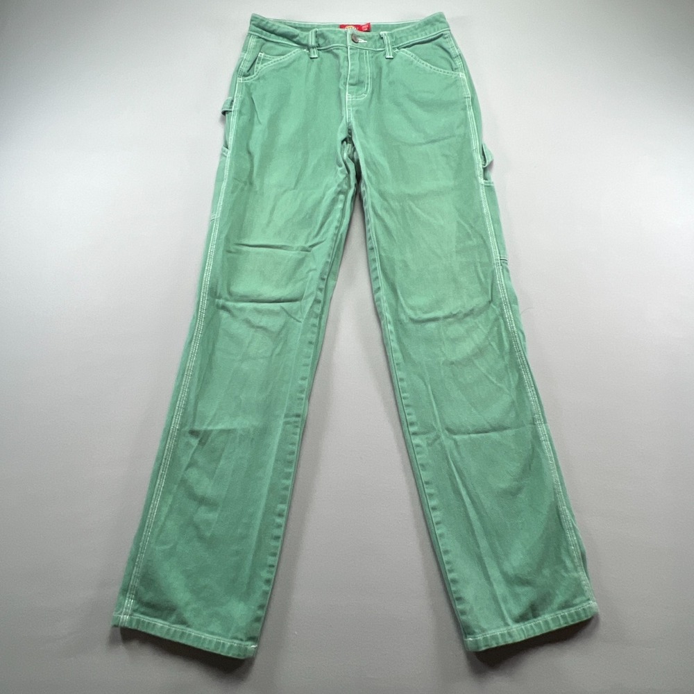 Dickies Carpenter Pants Women 1/25 Green Cotton Relaxed Fit Hammer Loop Workwear